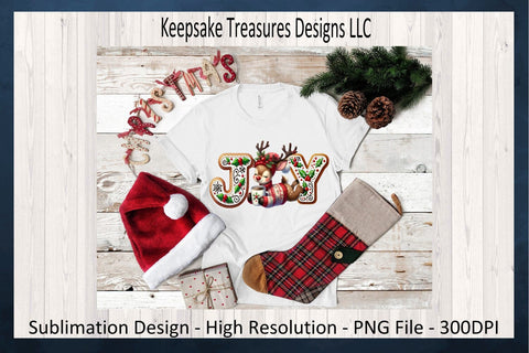 'Joy' Festive Letter Design with Playful Reindeer in Cozy Sweater, Sublimation PNG Design Sublimation Keepsake Treasures Designs LLC. 