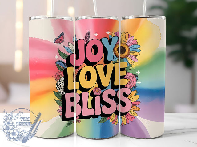 Joy Love Bliss Pride 20oz Tumbler, Joy, Love, Bliss, Tumbler Wrap, Sublimation Design, LGBTQ Pride Sublimation ToriDesigns 
