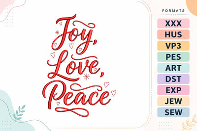 Joy Love Peace Red Script Christmas Embroidery Design Embroidery/Applique DESIGNS sg embroidery 