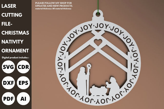 Joy Nativity Christmas Ornament | paper cut | svg laser cut Glowforge SVG tofigh4lang 