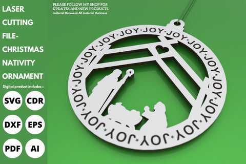 Joy Nativity Christmas Ornament | paper cut | svg laser cut Glowforge SVG tofigh4lang 
