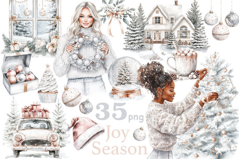 Joy Season Clipart | White Christmas PNG Bundle SVG GlamArtZhanna 