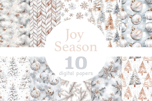 Joy Season Digital Paper | White Christmas Pattern Digital Pattern GlamArtZhanna 