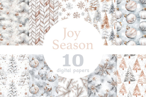 Joy Season Digital Paper | White Christmas Pattern Digital Pattern GlamArtZhanna 
