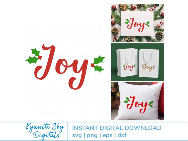 Joy with holly Christmas SVG vinyl cut file SVG Kyanite Sky Digitals 