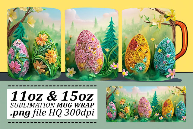 Joyful Easter Chick Mug Design, Sublimation Wrap, 11oz 15oz, 3D Easter Art, Springtime Celebration Sublimation afrosvg 