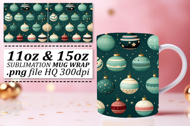 Joyful Holidays Mug Wrap - Ornament Pattern Design Sublimation afrosvg 