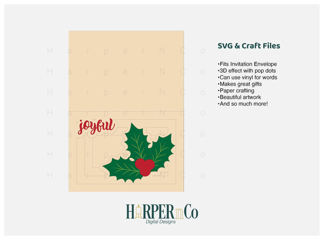 Joyful Holly Greeting Card SVG PNG Cut EPS File SVG HarperNCo 