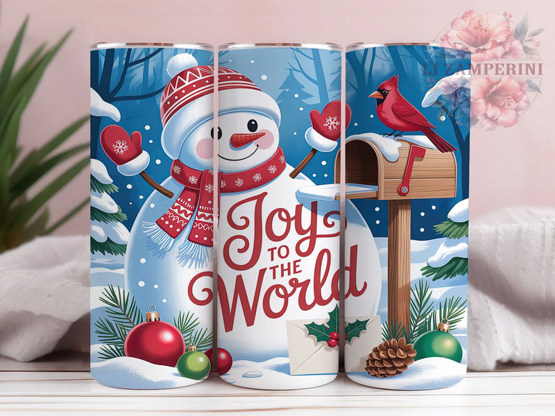Joyful Snowman Christmas Tumbler, Joy To The World Wrap, Christmas Snowman Sublimation, 20oz Holiday Tumbler, Festive Kitchen Art, Seasonal Snowman Mug, Whimsical Christmas Cup Sublimation Li Zamperini 