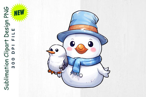 Joyful Snowman with Bird on Arm Sublimation Clipart Sublimation Regulrcrative 