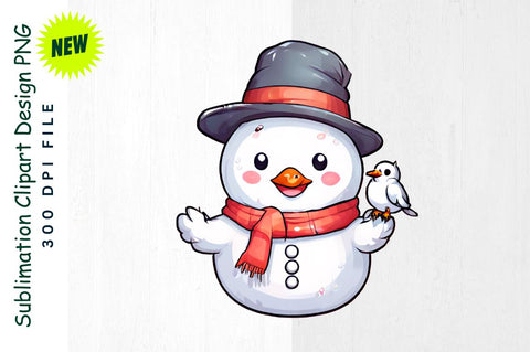 Joyful Snowman with Bird on Arm Sublimation Clipart Sublimation Regulrcrative 