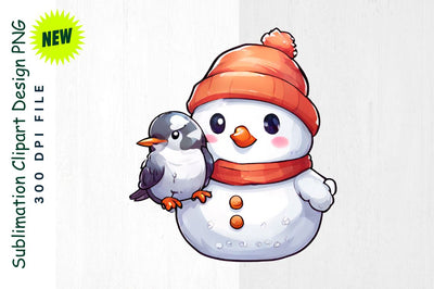 Joyful Snowman with Bird on Arm Sublimation Clipart Sublimation Regulrcrative 
