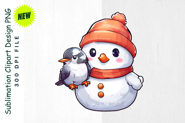 Joyful Snowman with Bird on Arm Sublimation Clipart Sublimation Regulrcrative 
