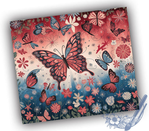 July 4th Butterflies 20oz Skinny Tumbler PNG, Red White Blue Country Tumbler Sublimation Wrap, Straight & Tapered Tumbler Wrap, Instant Digital Download Sublimation ToriDesigns 