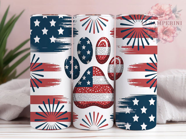 July 4th Patriotic Pet Tumbler Wrap, July 4th Paws, American Dog Gift, USA Pet Theme, Sublimation Template, 20oz Tumbler Wrap, Pet Flag Design Sublimation Li Zamperini 