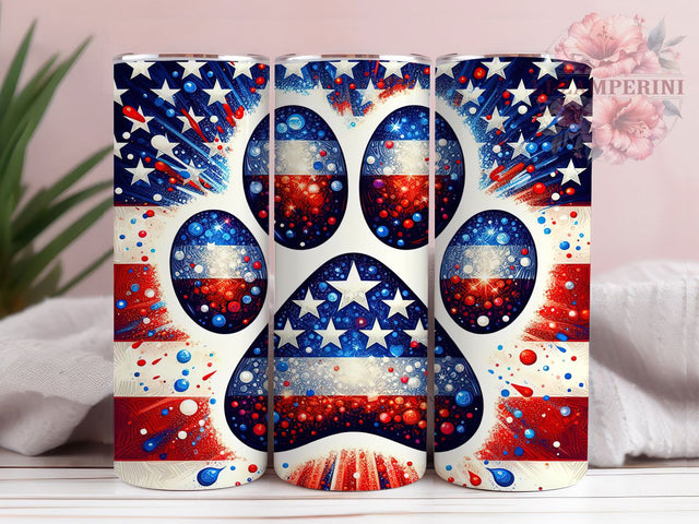 July 4th Patriotic Pet Tumbler Wrap, July 4th Paws, American Dog Gift, USA Pet Theme, Sublimation Template, 20oz Tumbler Wrap, Pet Flag Design Sublimation Li Zamperini 