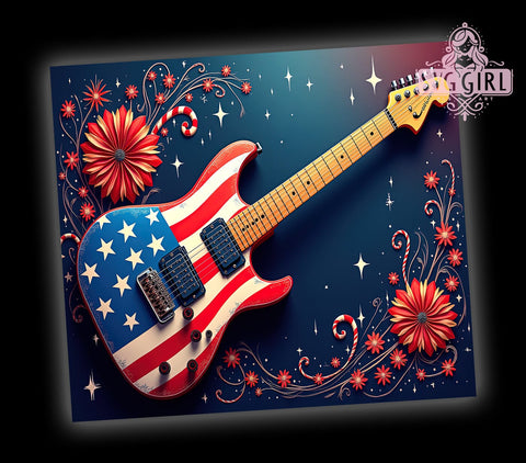 July 4th Tumbler, Guitar Design, Country Music Gift, Sublimation PNG, 20oz Tumbler Design, Independence Day Decor, Music Lover Gift, American Flag Tumbler Sublimation SvggirlplusArt 