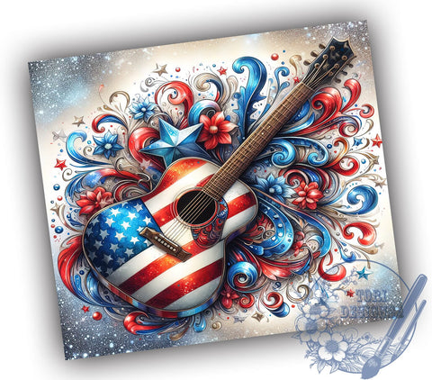 July 4th Tumbler, Guitar Sublimation, Country Music Design, 4th of July Gift, Americana Tumbler, Music Lover Gift, Sublimation PNG, Summer BBQ Decor Sublimation ToriDesigns 