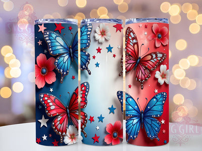 July 4th Tumbler, Patriotic Butterflies Design, 20oz Tumbler Wrap, Sublimation PNG, Independence Day Decor, American Flag Tumbler, Butterfly Lover Gift, Summer Tumbler Design Sublimation SvggirlplusArt 
