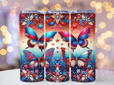 July 4th Tumbler, Patriotic Butterflies Design, 20oz Tumbler Wrap, Sublimation PNG, Independence Day Decor, American Flag Tumbler, Butterfly Lover Gift, Summer Tumbler Design Sublimation SvggirlplusArt 