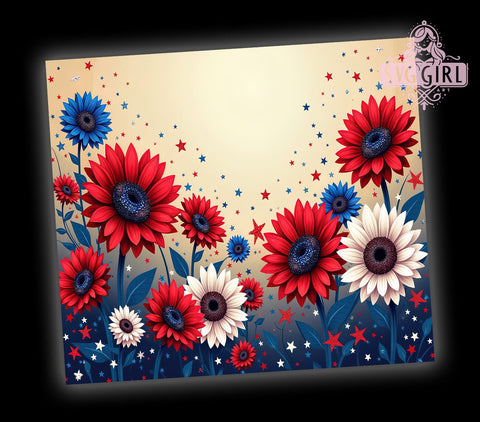 July 4th Tumbler, Sunflower Tumbler Wrap, Patriotic Sunflowers Design, 20oz Tumbler PNG, Red White Blue Decor, Independence Day Gift, Summer Tumbler Design, Floral Sublimation Gift Sublimation SvggirlplusArt 
