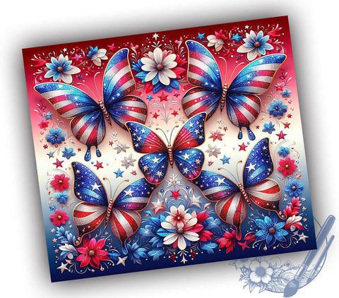 July 4th Tumbler Wrap, Patriotic Design, 20oz Sublimation Tumbler, Independence Day Gift, Butterfly Decor, American Flag Drinkware, Summer Party Tumbler, USA Pride Gift Sublimation ToriDesigns 