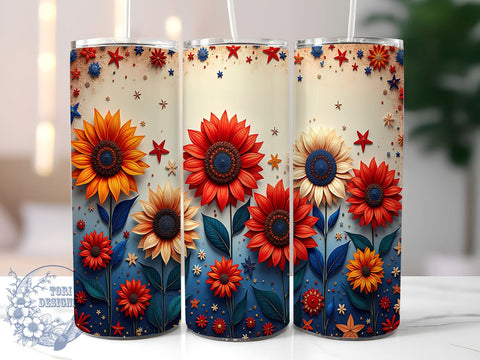 July 4th Tumbler Wrap, Sunflower Sublimation, Red White Blue Design, 20oz Patriotic Tumbler, Independence Day Decor, Summer Drinkware, Floral USA Gift, American Holiday Tumbler Sublimation ToriDesigns 