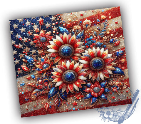 July 4th Tumbler Wrap, Sunflower Sublimation, Red White Blue Design, 20oz Patriotic Tumbler, Independence Day Decor, Summer Drinkware, Floral USA Gift, American Holiday Tumbler Sublimation ToriDesigns 