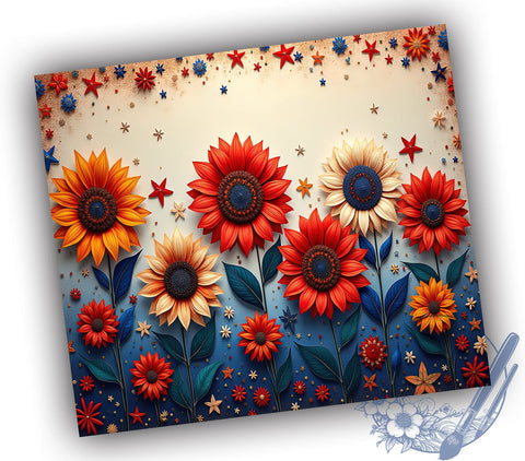 July 4th Tumbler Wrap, Sunflower Sublimation, Red White Blue Design, 20oz Patriotic Tumbler, Independence Day Decor, Summer Drinkware, Floral USA Gift, American Holiday Tumbler Sublimation ToriDesigns 