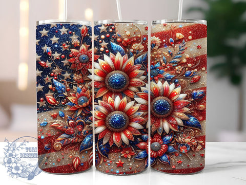 July 4th Tumbler Wrap, Sunflower Sublimation, Red White Blue Design, 20oz Patriotic Tumbler, Independence Day Decor, Summer Drinkware, Floral USA Gift, American Holiday Tumbler Sublimation ToriDesigns 