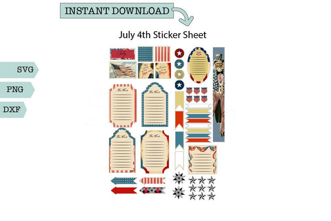 July Planner Sticker Sheet Vintage USA Independance Day SVG Sharia Morton Designs 