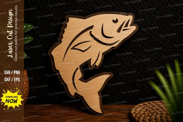Jumping Bass Fish Laser Cut Svg Design SVG Regulrcrative 