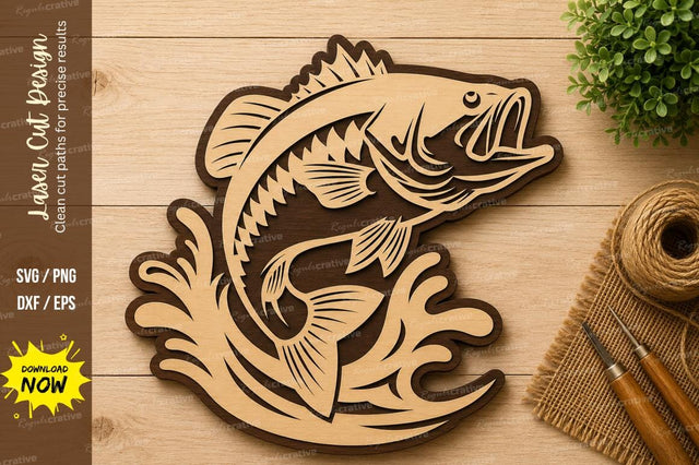 Jumping Bass Fish Laser Cut SVG Design SVG Regulrcrative 