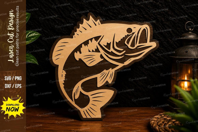 Jumping Bass Fish Laser Cut SVG Design SVG Regulrcrative 
