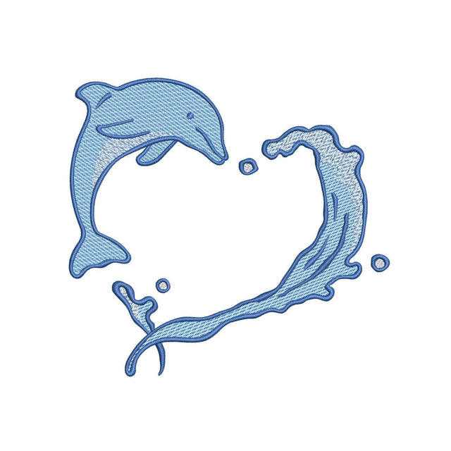 Jumping Dolphin Heart Water Splash Machine Embroidery Design, 4 sizes, Instant Download Embroidery/Applique DESIGNS Nino Nadaraia 