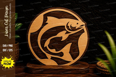 Jumping Fish Circle Laser Cut Svg Design SVG Regulrcrative 