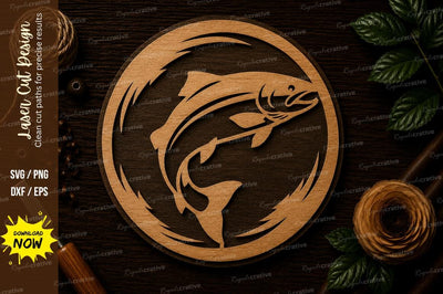 Jumping Fish Circle Ornament Laser Cut SVG File SVG Regulrcrative 