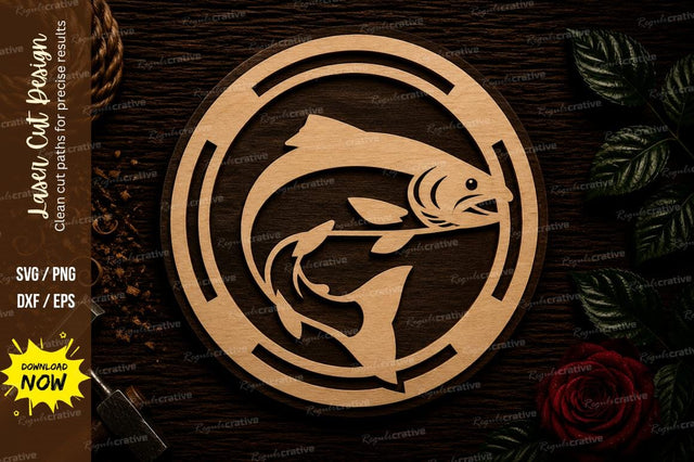 Jumping Fish Circle Ornament Laser Cut SVG File SVG Regulrcrative 