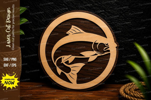 Jumping Fish Circle Ornament Laser Cut SVG File SVG Regulrcrative 