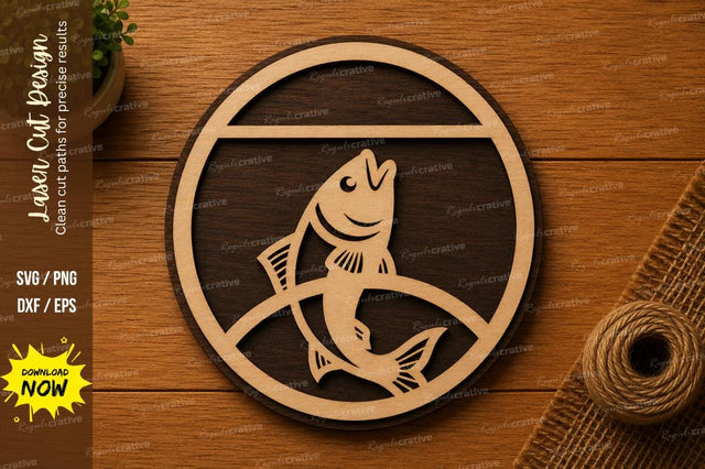 Jumping Fish Circle SVG | Fishing Laser Cut File | Glowforge CNC DXF PNG EPS SVG Regulrcrative 