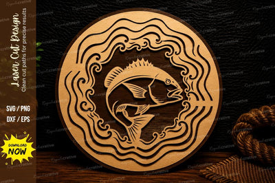 Jumping Fish Mandala Circle Laser Cut SVG Design SVG Regulrcrative 