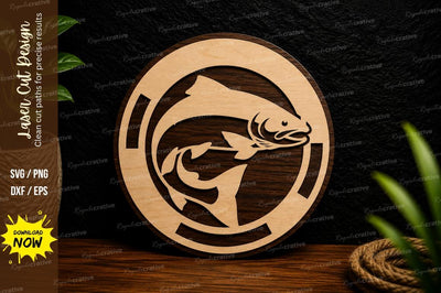 Jumping Fish Round Ornament Laser Cut SVG File SVG Regulrcrative 