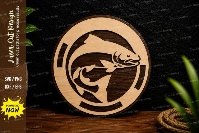 Jumping Fish Round Ornament Laser Cut SVG File SVG Regulrcrative 