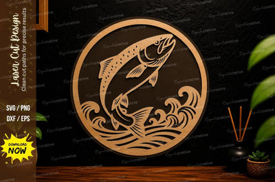 Jumping Fish Wave Laser Cut Svg Design SVG Regulrcrative 