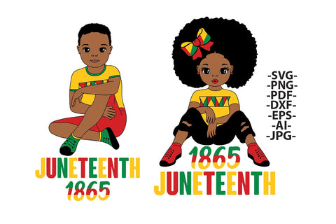 Juneteenth 1865 SVG Bundle with Black Boy and Girl | Afro Kids Clipart in Red Yellow Green, PNG for Cricut, Sublimation, DXF Freedom Day Art SVG 1uniqueminute 