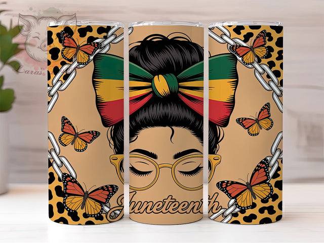 Juneteenth Afro Bun Freedom Tumbler Wrap, Afro Messy Bun, Freedom 1865, Melanin Pride, Empowerment Style, Bold Wrap, Sublimation Design Sublimation Lara' s Designs 
