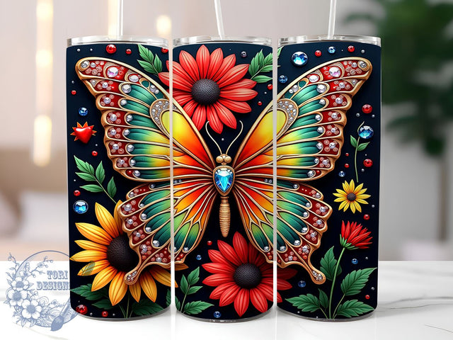 Juneteenth Butterfly Design Tumbler, 20oz Sublimation Wrap, African American Celebration Cup, Freedom Day Gift, Colorful Juneteenth Tumbler, Cultural Heritage Drinkware Sublimation ToriDesigns 