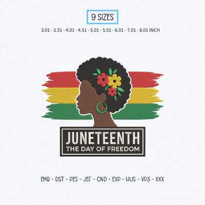 Juneteenth Embroidery Design – Black Woman Afro Silhouette Freedom Day African American Machine Embroidery File Embroidery/Applique DESIGNS PatternFeed8 
