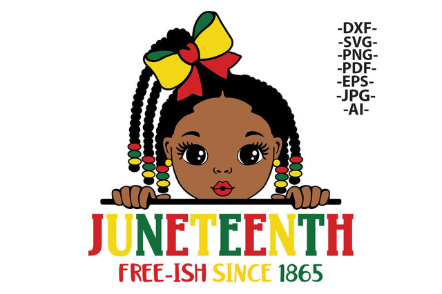 Juneteenth Free Ish Since 1865 SVG Black Girl Afro Puffs PNG DXF PDF EPS JPG AI African American Pride Clipart for Cricut Sublimation SVG 1uniqueminute 