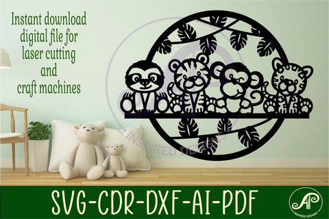 Jungle animal wall art sign, SVG file. vector file SVG APInspireddesigns 